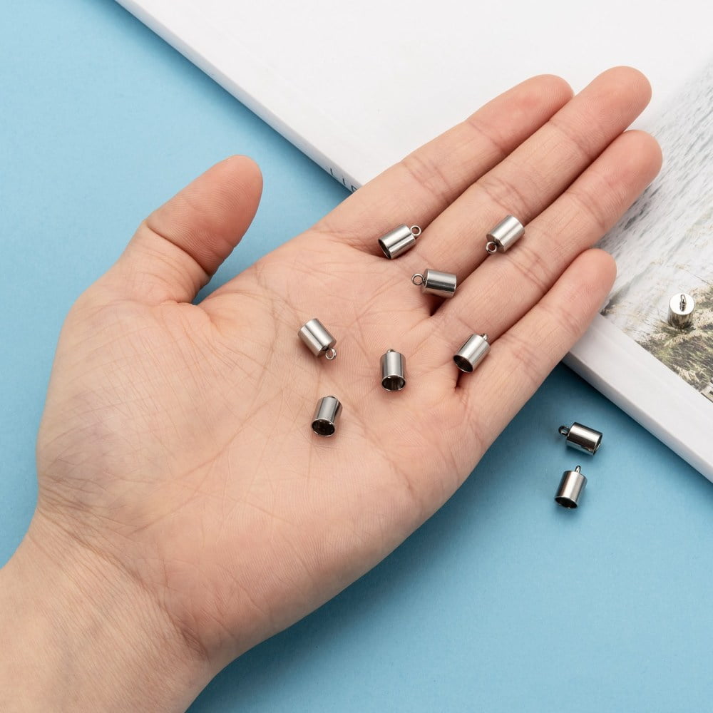 200 pc Tarnish Resistant 304 Stainless Steel Cord Ends End Caps Stainless Steel color 10x6mm Hole: 2mm Inner Diameter: 5mm