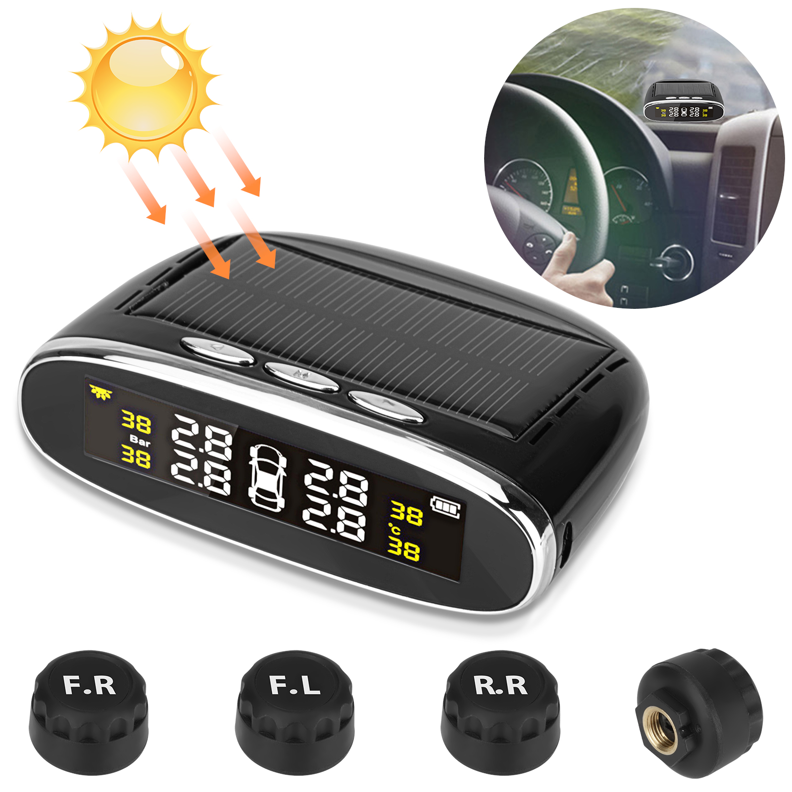 Tire Pressure Monitoring System for RV Trailer, Solar Power Wireless