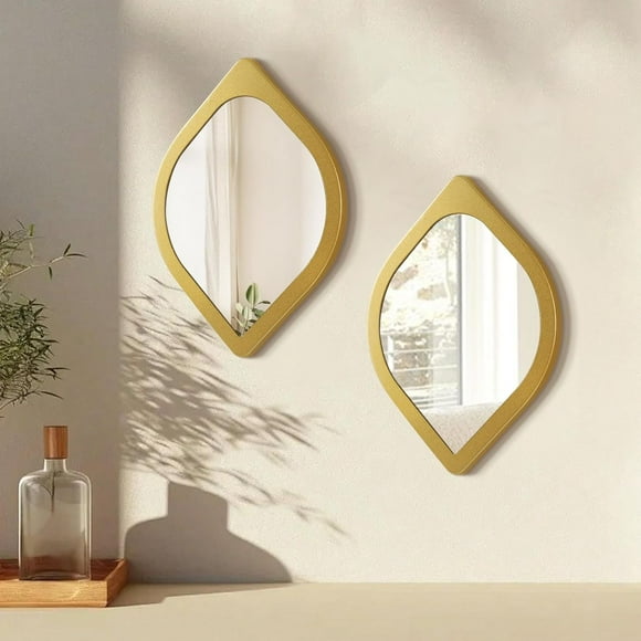 shiyou-Wall Decor Gold Mirror Set of 2, Waterdrop Shape Creative Unique Wall-Mounted Mirrors, Chic Framed Accent Mirror, Art Deco Mirror Gold Home Decor for Living Room/Bedroom/Entryway/Vanity.