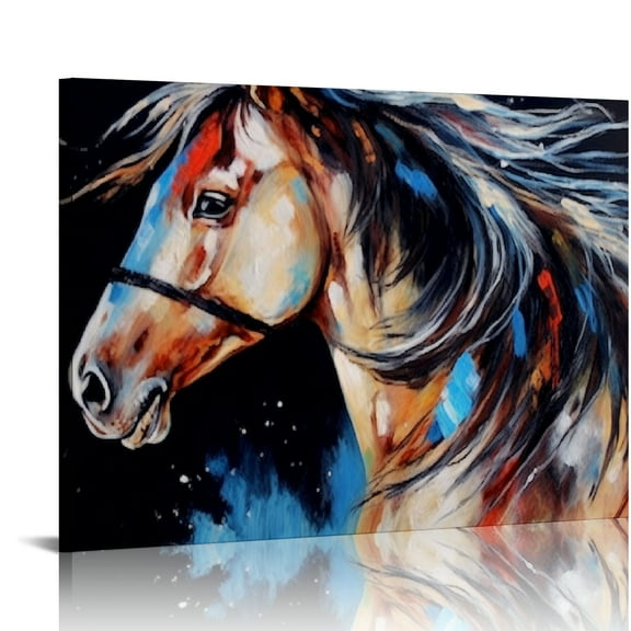 COMIO  Horse Native American Decor Colorful Southwestern Indian Horse Canvas Wall Art Framed Poster Prints Native Indian Horse Picture Artwork Home Bedroom Living Room Decoration