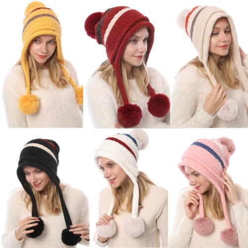 Pudcoco Women Winter Fur Pom Pom 3 Ball Knit Fur Pom Pom Ball Beanie Girls Warm Ski Cap - image 2 of 5