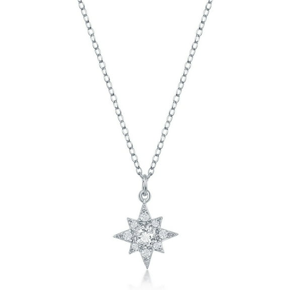 TheJewelryHut Fancy Designer Sterling Silver North Star CZ Necklace