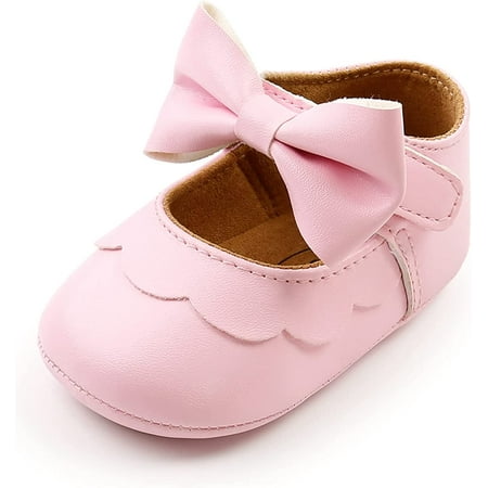 

QWZNDZGR Baby Girls Shoes Soft Sole Mary Jane Flats Princess Dresses Shoes PU Cute Bow Prewalker