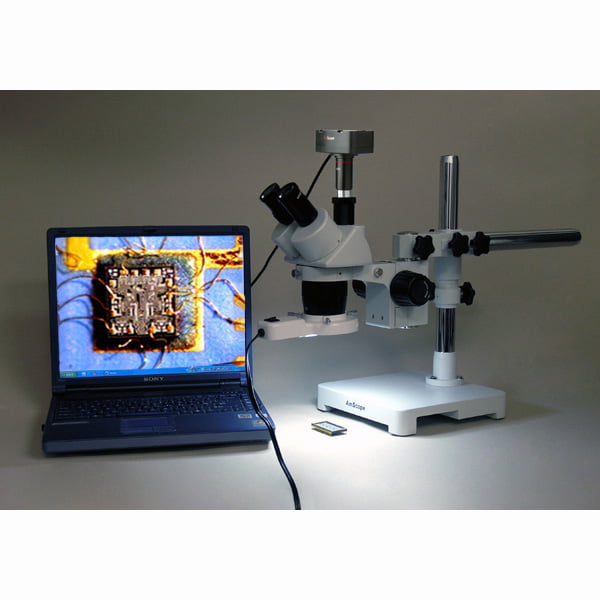 2X/4X Objective Single-Arm Boom Stand WH10x Eyepieces 20X/40X Magnification AmScope SW-3T24 Trinocular Stereo Microscope 
