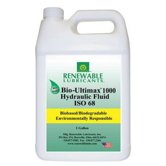 Renewable Lubricants 81023 Hydraulic Oil, Bio, Ultimax 1000, 1 gal, ISO 68 yellow