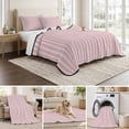 thumbnail image 6 of King Quilt Set 96''x106'', Pink Striped Lightweight Summer Bedspread Coverlet Set with 2 Pillow Shams, Modern Simple Farmhouse Beige Vintage Breathable All Season Quilt Bedding for Bedroom/Guest Room, 6 of 9