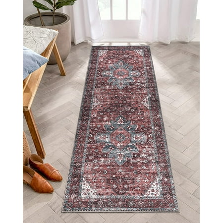 Adiva Rugs Machine Washable Area Rug for Living Room, Bedroom, Bathroom, Kitchen, Printed Persian Vintage Home Decor, Floor Decoration Carpet Mat (Terra, 2'6" x 10') 2'6" x 10' Terra 40