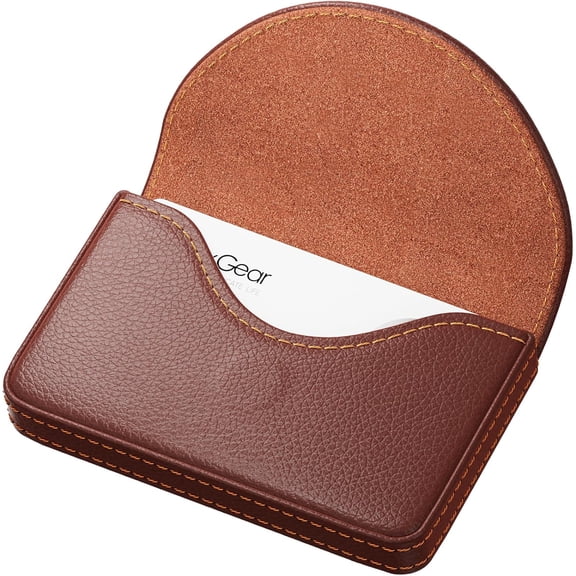 Business Card Holder Case, PU Leather Case for Purse, Pocket Travel Name Wallet Men or Women Gift, Portable Magnetic Carrier, Slim & Stylish, Coffee