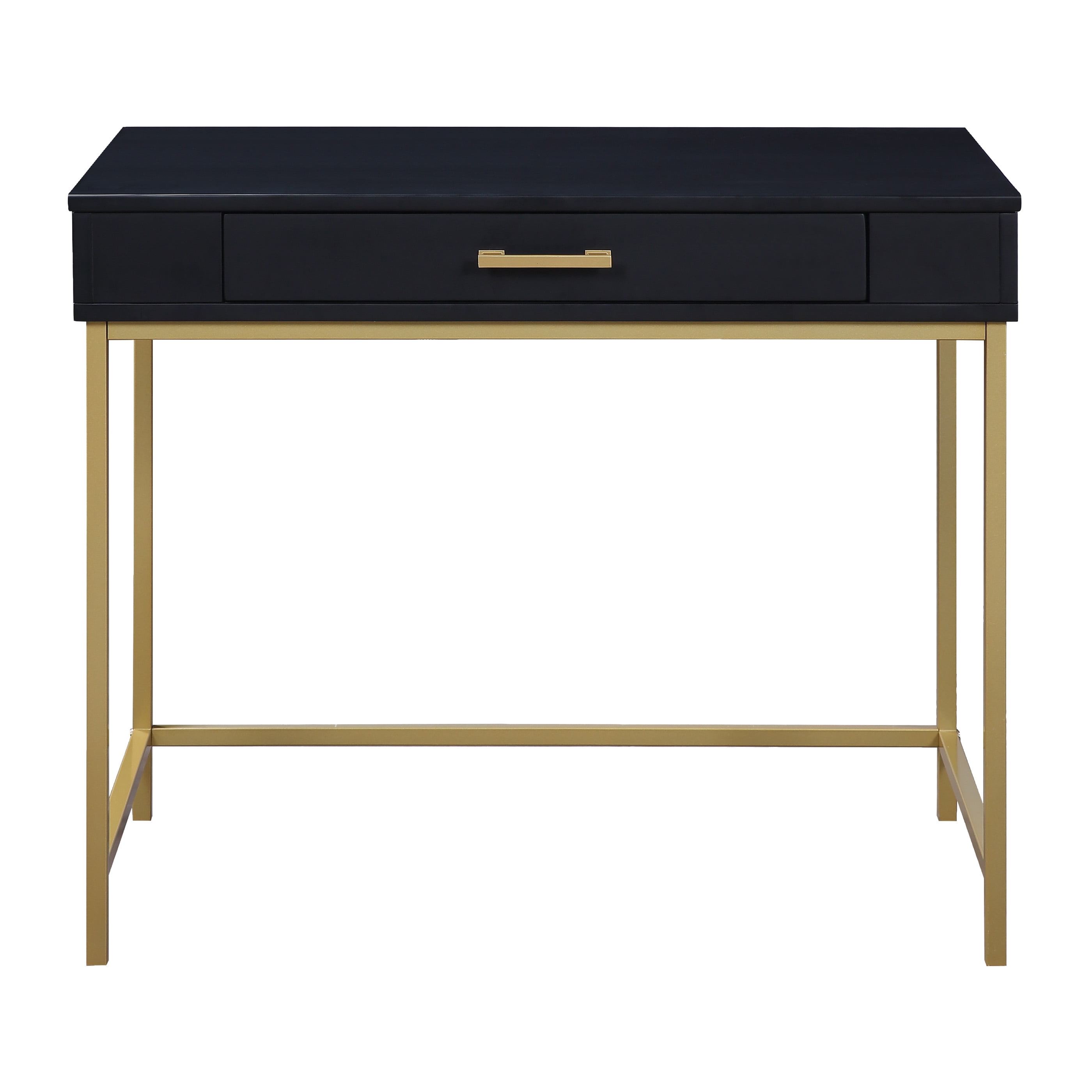 Modern Life Desk in Black Finish With Gold Metal Legs