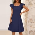 thumbnail image 5 of longantii Womens Ruffle Dress Relaxed Fit Square Neck Flutter Sleeve Mini Dress Fashion Bow Tie Back Solid Color Dresses with Multi-Pocket Blue L, 5 of 5