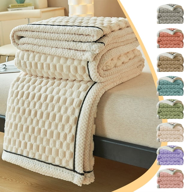 Extra Thick Flannel Fleece Blanket,Double Layer Nap Cover,Cozy Office Bed Couch Blanket,Warm & Soft,Ideal for Relaxation,Smooth Touch,PENDANE,Beige