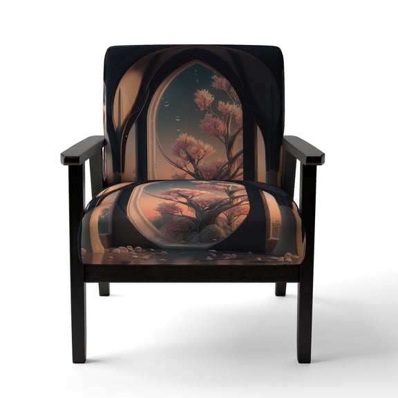 Designart "Futurism Meets Flora I" White City Fantasy Upholstered Accent Chair - Traditional Arm Chair For Living Room