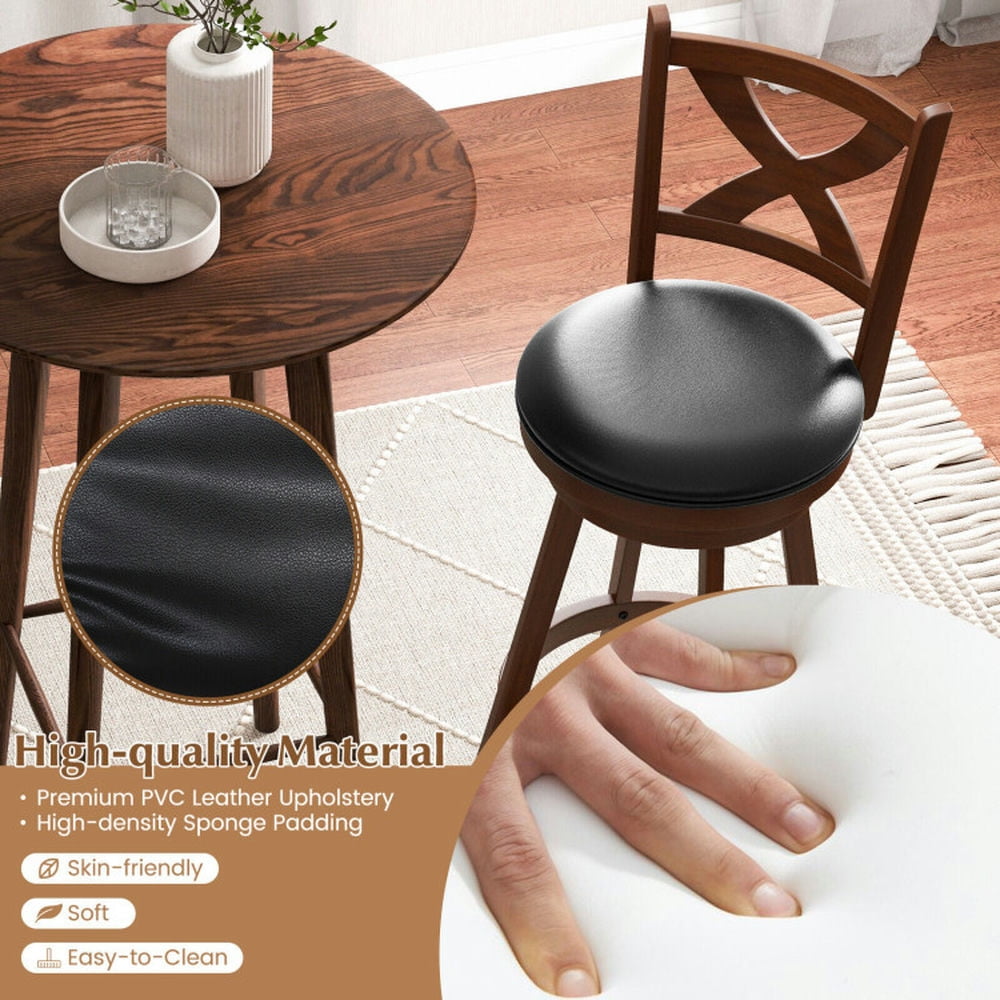 Demi Bonn 30" 2 Pieces Classic Counter Height Swivel Bar Stool Set with X-shaped Open Back, Modern Kitchen Dining Chair, Brown