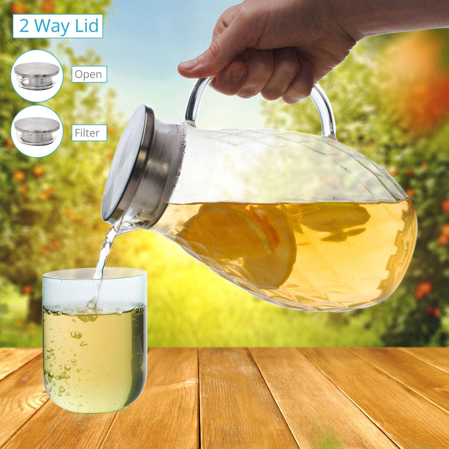 1pc 66 Oz Amber Round Glass Pitcher With Lid, Handle And Pour Spout,  Suitable For Homemade Drinks, Juice, Hot Coffee, Iced Tea, And Milk