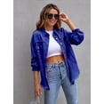 thumbnail image 5 of Ripped Raw Edge Oversized Denim Jacket, Distressed Collar Long Sleeves Denim Coat, Flap Pockets Single-breasted Button Up Loose Denim  Jacket, Women's Denim Jeans & Clothing, 5 of 7