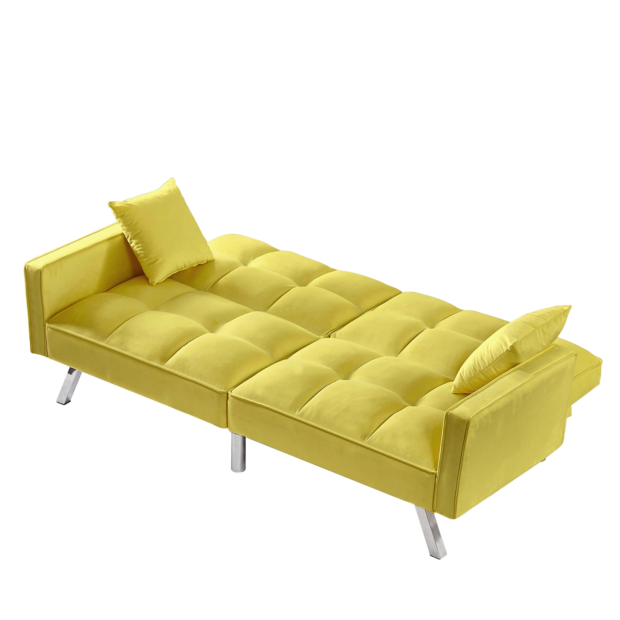 Kepooman Modern Convertible Velvet Futon Couch with 2 Pillows for Office Living Room Bedroom, Yellow Kepooman Modern Convertible Velvet Futon Couch with 2 Pillows for Office Living Room Bedroom, Yellow