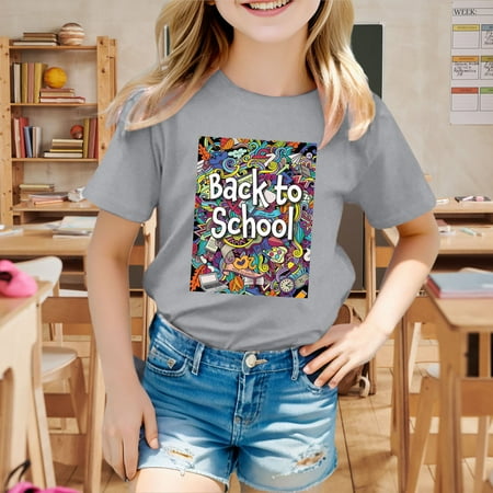 

Hbdhejl Toddler Boys Girls Shirts Kids School Season Back To School Season Printed Casual Short Sleeve Top T Shirt Grey 3-4 Years