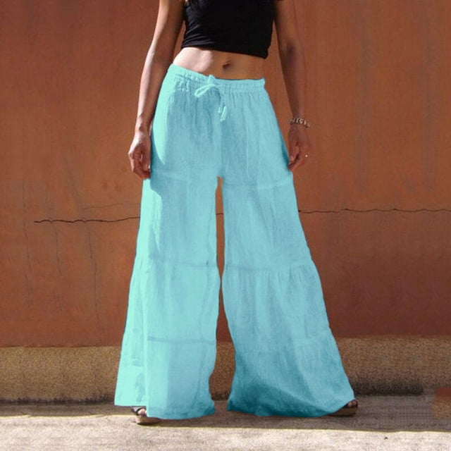 CEHVOM Mode Femmes Pantalon Ample Couleur Unie Décontracté Jambes Larges Coton Lin