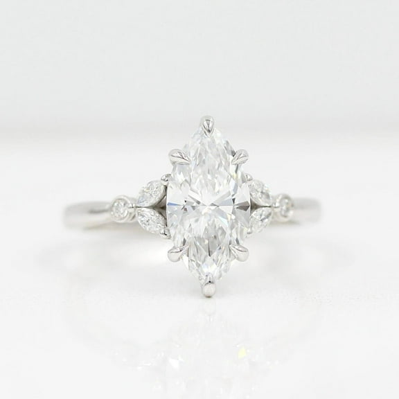 Meryn Jewel 1.6 Ct Marquise Diamond Engagement Ring - Lab Created Diamond in 14K White Gold Plated Wedding Ring - Prong Setting - Perfect Anniversary Gift for Women - Birthday and Proposal Jewelry