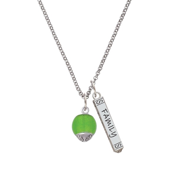Delight Jewelry 12mm Lime Green - Roller Spinner with Silvertone Lining Glass Spinner Silvertone Family Bar Charm Necklace, 23"
