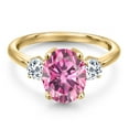 thumbnail image 3 of Gem Stone King 18K Yellow Gold Plated Silver Ring Oval Pink Moissanite and Topaz (3.48 Cttw), 3 of 6