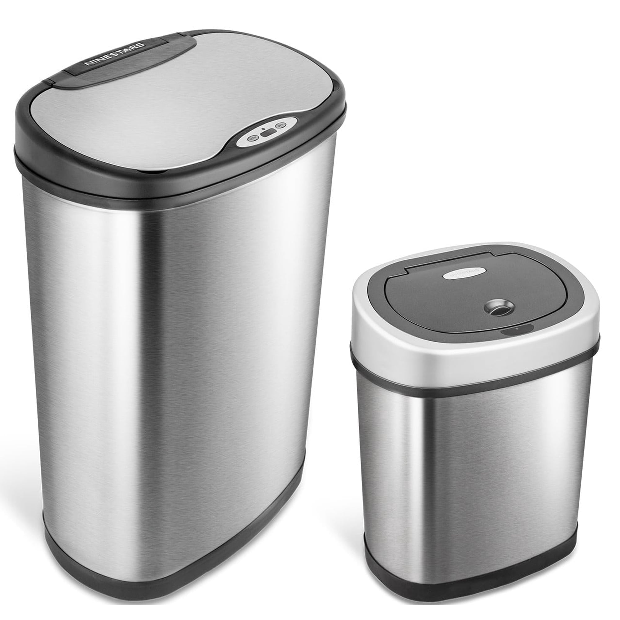 Nine Stars Automatic Kitchen Trash Can Combo, 13.2 Gal + 3.2 Gal Stainless Steel, Motion Sensor Garbage Bin with Soft Close Lid, Silver