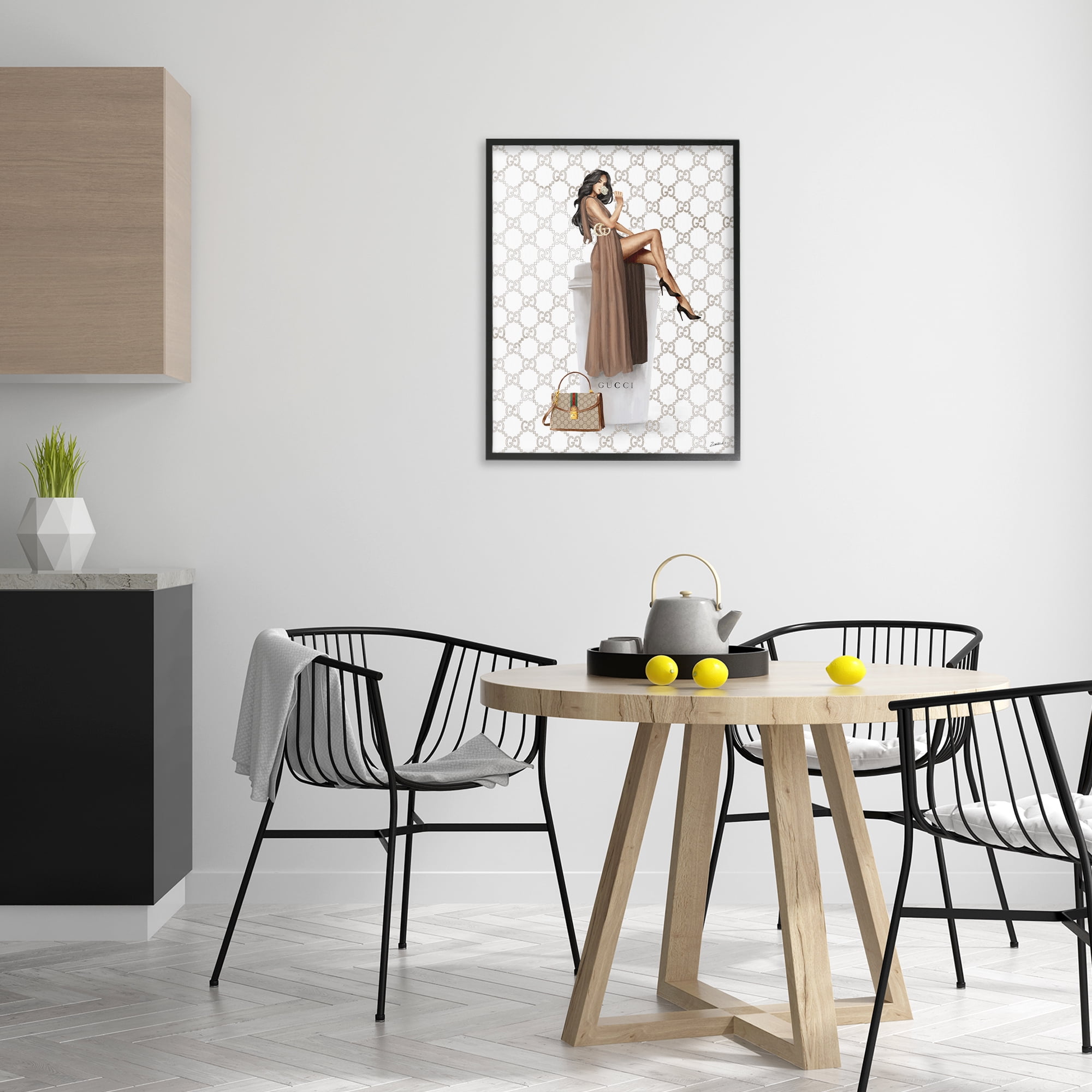 Stupell Industries Chic Woman & Coffee Beauty & Fashion Painting Black Framed Art Print Wall Art, 24 x 30