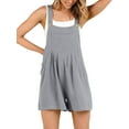 thumbnail image 5 of Women Sleeveless Linen Short Overalls with Pockets Loose Fit Summer Casual Jumpsuits Wide Leg Bib Rompers for Casual, 5 of 9