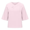 thumbnail image 3 of Lovskoo Cotton Linen Summer Tops for Women 2024 V Neck Short Sleeve Solid Solid Color T Shirt Top Style Large Top Shirt Pink, 3 of 6
