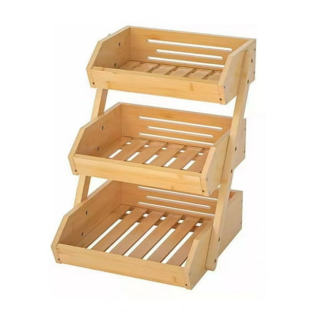Cesta de frutas de bambú de 3 niveles, gran capacidad, soporte para frutero de verduras y despensa de cocina, cesta de frutas de tres capas, 30 x 33 x 41 cm