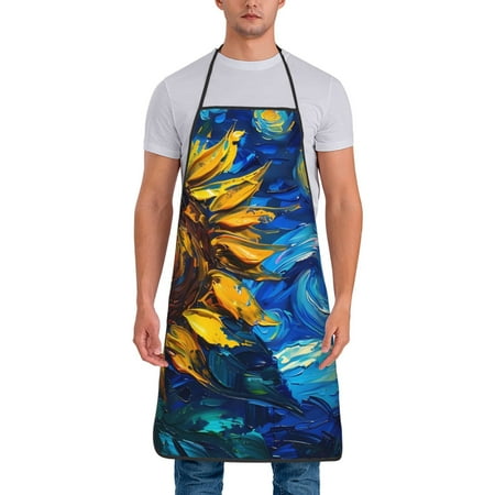 

Tideii Sunflower Starry Night Vibes for Tie-up Apron Unisex Waterproof and Stain-Resistant Bib Apron for Kitchen Garden Painting