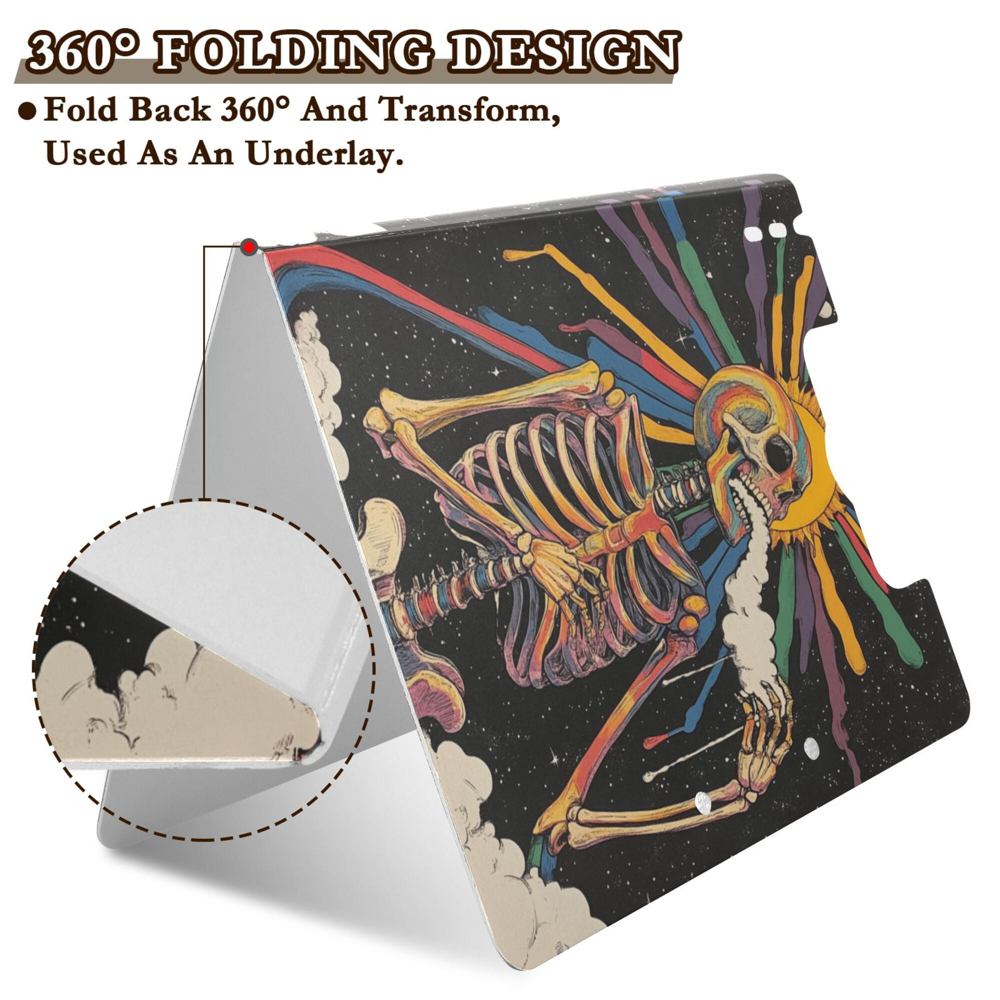 FORMRS A4 Clipboard Folder with Pen Holder Horizontal Foldable School Office Binder, Colorful Skeleton Sun