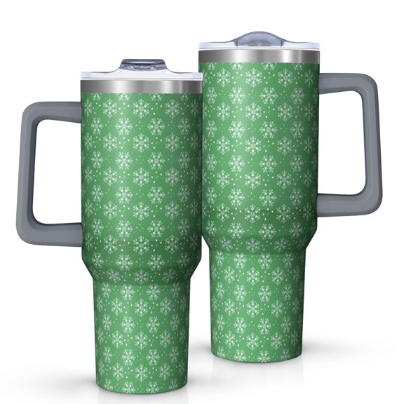 Green Christmas Snowflake Pattern Tumbler with Handle and Lid,40oz Double Wall Vacuum Insulated Tumbler,Cups Gift for Women and Men