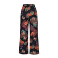 thumbnail image 5 of Women's Wide Leg Cotton Linen Pants Floral Hippie Palazzo Pant Boho Vintage Joggers Yoga Clothes Elastic Waist Printed Joggers Loose Pockets Casual Trousers with Pockets Orange qILAKOG Size XL, 5 of 6
