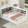 thumbnail image 2 of Twin Size Platform Trundle Bed, Corner Bed Frame with Bookcase and Trundle Bed, Daybed Storage Bed Bookcase Bed Frame for Living Room Bedroom Guest Room, White, 2 of 8
