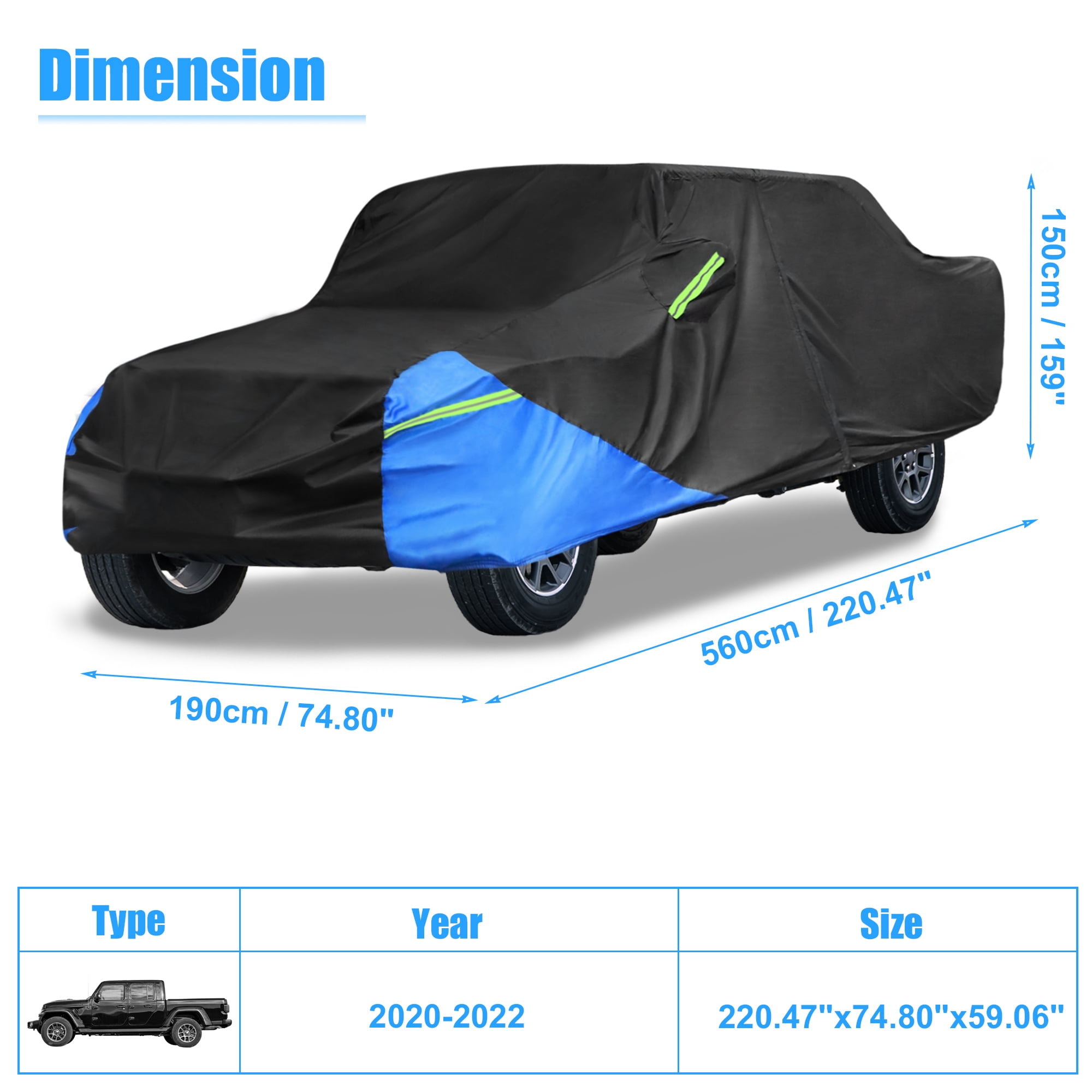 Unique Bargains Truck Car Cover for Jeep Gladiator JT 2020 2021 2022 Outdoor Black Blue