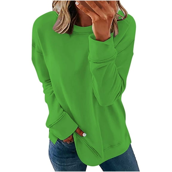 QUYUON Fall Sweatshirts for Women Deals Half Zip Sweatshirt Women Polyester Long Sleeve Crew Neck Solid Blouse Tops Style S-865 Breathable Sweatshirt Ladies Modern Fit Shirts Green XL