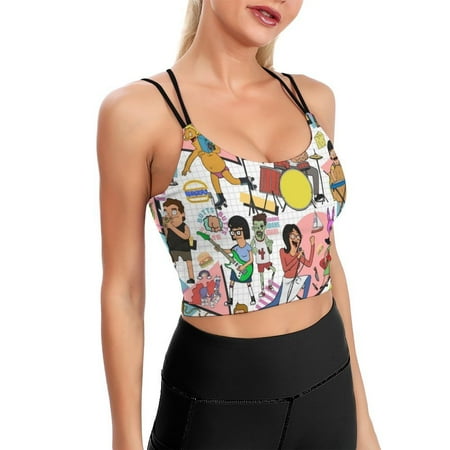 Bob s Burgers Characters Family Sports Bra For Women Padded Crop Top Camisole Yoga Tank Top Vest Workout Tops Racerback With Built In Bra Activewear Fitness Gym