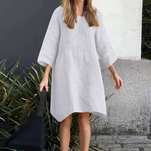 Gspmoly Robe pour Femmes, Robe Décontractée à Manches Longues Unie à Col Rond pour Femmes, Longues Robes, Robes de Vacances pour Femmes jusqu'à 60 % de Rabais