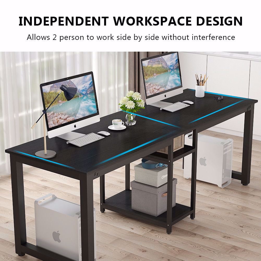 Tribesigns 78'' Computer Desk, Extra Large Two Person Office Desk with  Shelf, Double Workstation Desk for Home Office (All White) 