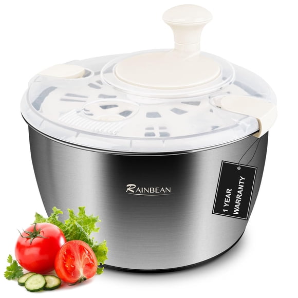 RAINBEAN Essoreuse à Salade en Acier Inoxydable Grande, Essoreuse à Laitue Multi-Usage Laver Essorer et Sécher Fruits et Légumes avec Bol d'Égouttage C