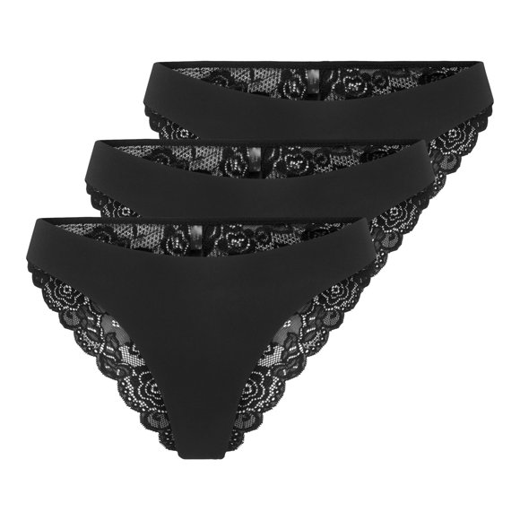 ONLY Braguitas brasileñas para mujer, paquete de 3 - ONLCHLOE LACE BRAZIL, encaje Negro M (Medium)