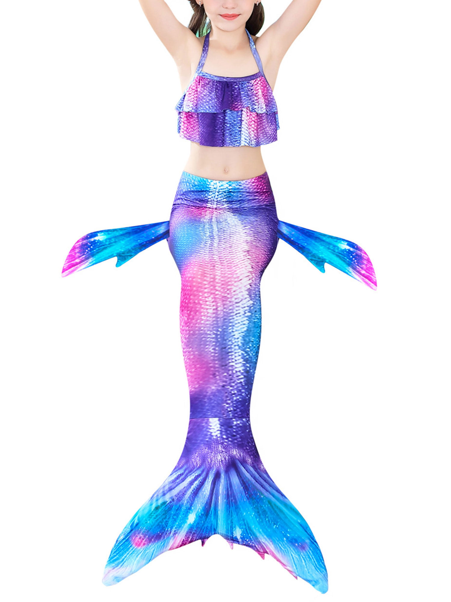 Women Kids Girls Mermaid Tail With Monofin Swimming Costumes Swimmable Flippers 