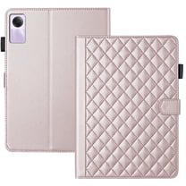 For Xiaomi Redmi Pad SE 11 inch Released 2023 Case, Rhombus Pattern Multiple Viewing Angles Stand Slim Folio Cover (Rose Gold)