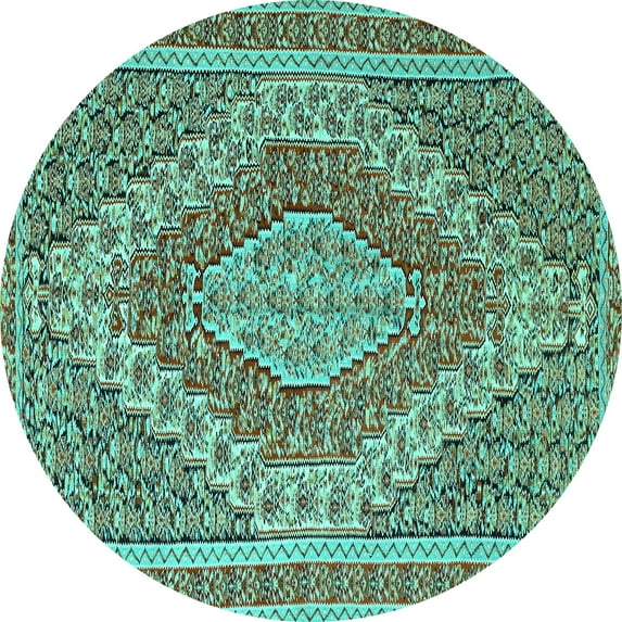 Ahgly Company Machine Washable Indoor Round Persian Turquoise Blue Traditional Area Rugs, 7' Round