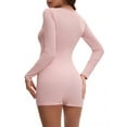thumbnail image 3 of INSPIRE CHIC Women's Long Sleeves Shapewear Tummy Control Front Zipper Ribbed Boyshorts Leotard Jumpsuit L Pink, 3 of 5