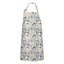 White Halloween Skull Pumpkin Apron-Garden Aprons for Women with Pockets-Cotton Linen Waterproof Kitchen Cooking Gardening Aprons Adjustable for Kitchen,Cooking,BBQ and Salon 32"x27"