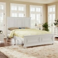 thumbnail image 2 of Traditional Town Style Platform Queen Bed, Pine Platform Bed Frame with Headboard and Footboard, Vintage Bed with Legs and Grooved Panels Outlined, No Box Spring Needed, White, 2 of 6