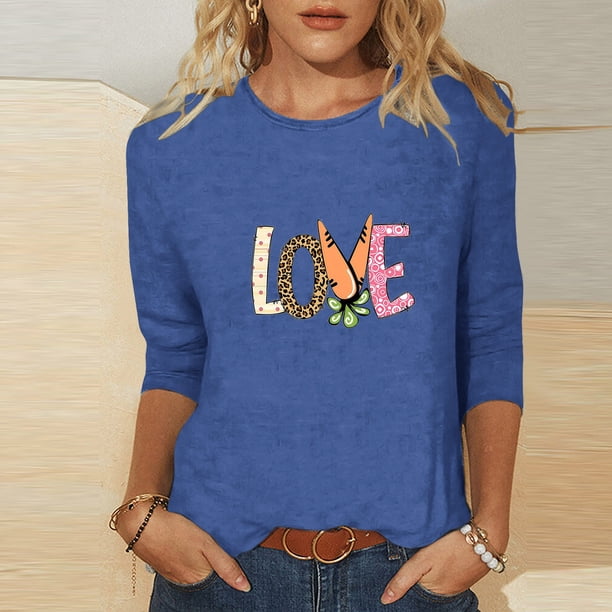 Fiudx Ofertas Flash Del Día Blusas de Manga 3/4 para Mujer, Camisa con Estampado Vintage, Informal, Manga 3/4, Cuello Redondo, Blusa Estilo Túnica Boho
