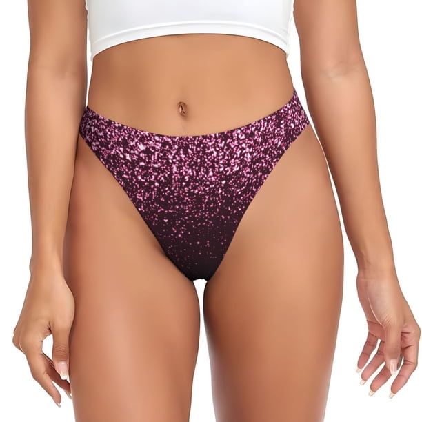 Fotbe Pink Glitter Sparkles A Tanga Sin Costuras para Mujer con Estampado – Panties Invisibles, Transpirables y Cómodos para Uso Diario-Small